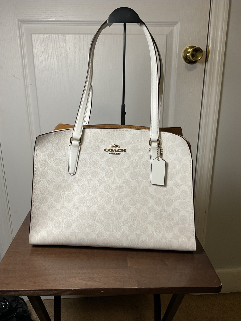 Coach Cream Signature Logo Tote with Tan Trim